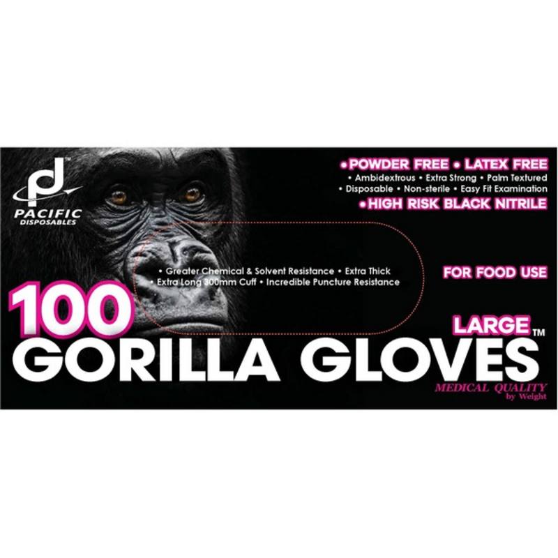 Nitrile gloves, black, high-risk, long cuff - large (10 boxes)