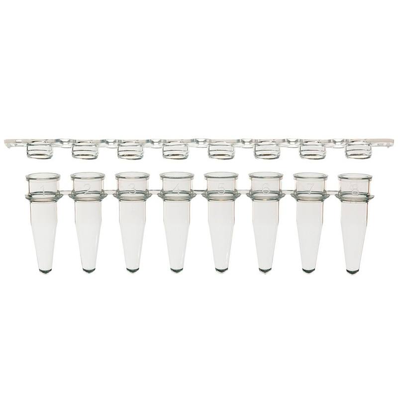 SSI 8-strip PCR tubes + 8-strip flat caps, clear or white