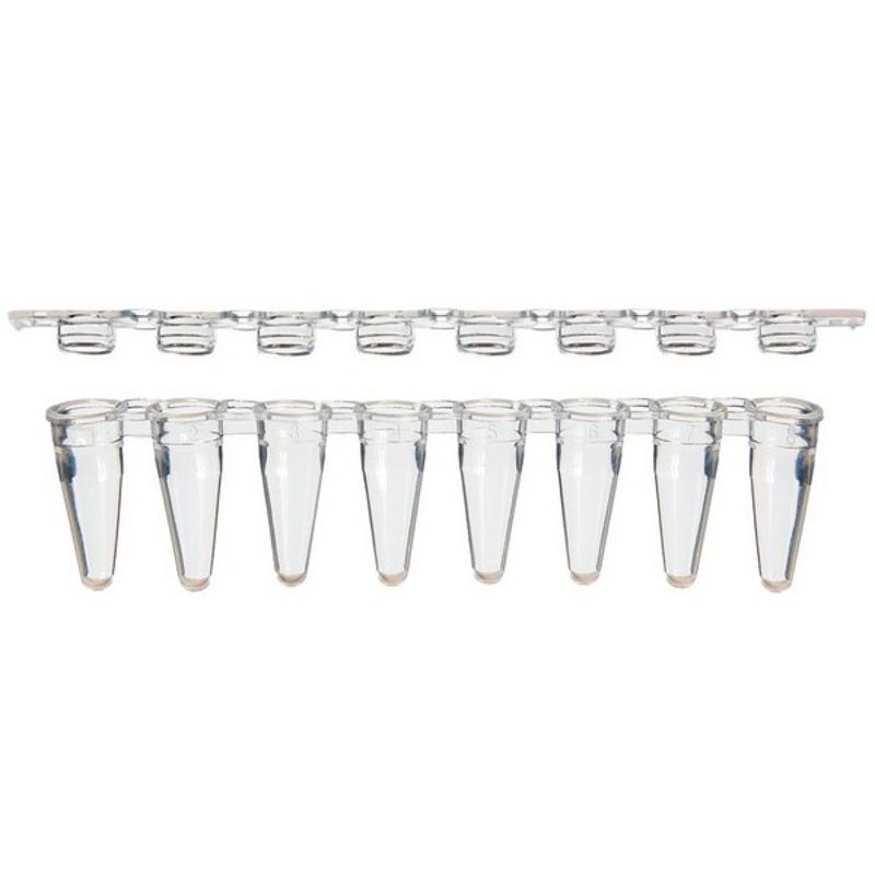 SSI 8-strip low-profile PCR tubes + 8-strip flat caps, clear or white