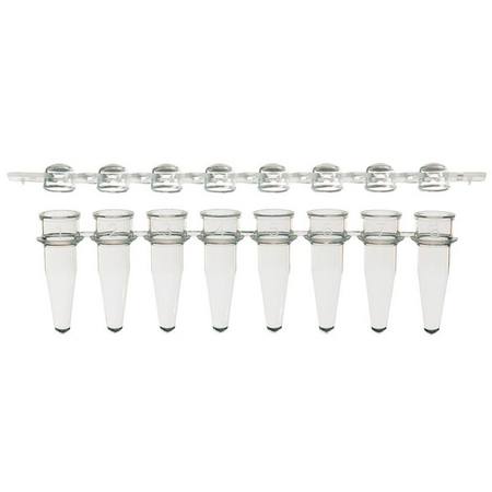 SSI 8-strip PCR tubes + 8-strip dome caps, clear, assorted colours or white