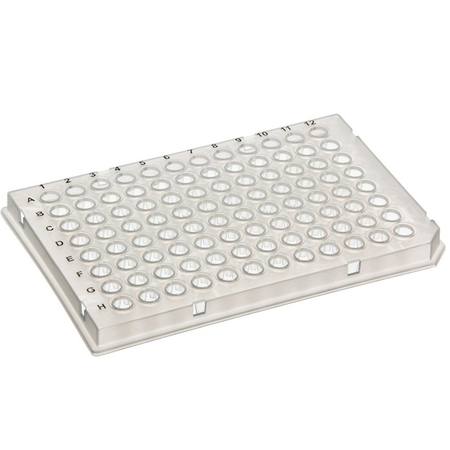 SSI semi-skirted PCR plate, 96 wells, low-profile, LightCycler type, H12 cut corner, clear