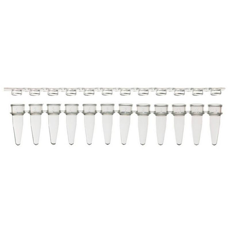 SSI 12-strip PCR tubes + 12-strip flat caps, clear or white