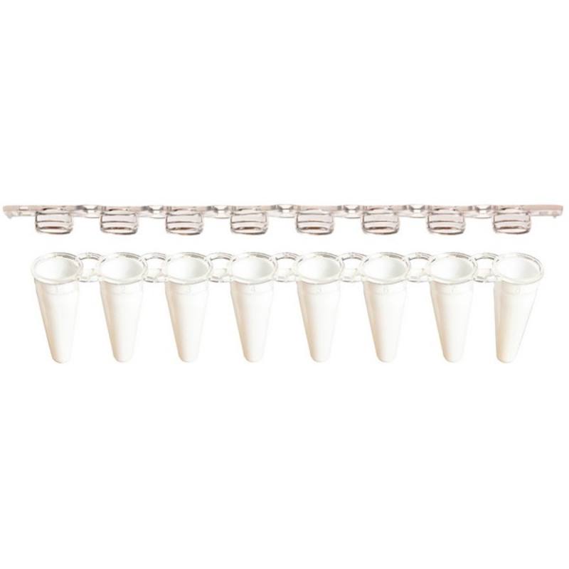 SSI 8-strip low-profile PCR tubes + 8-strip flat caps, white