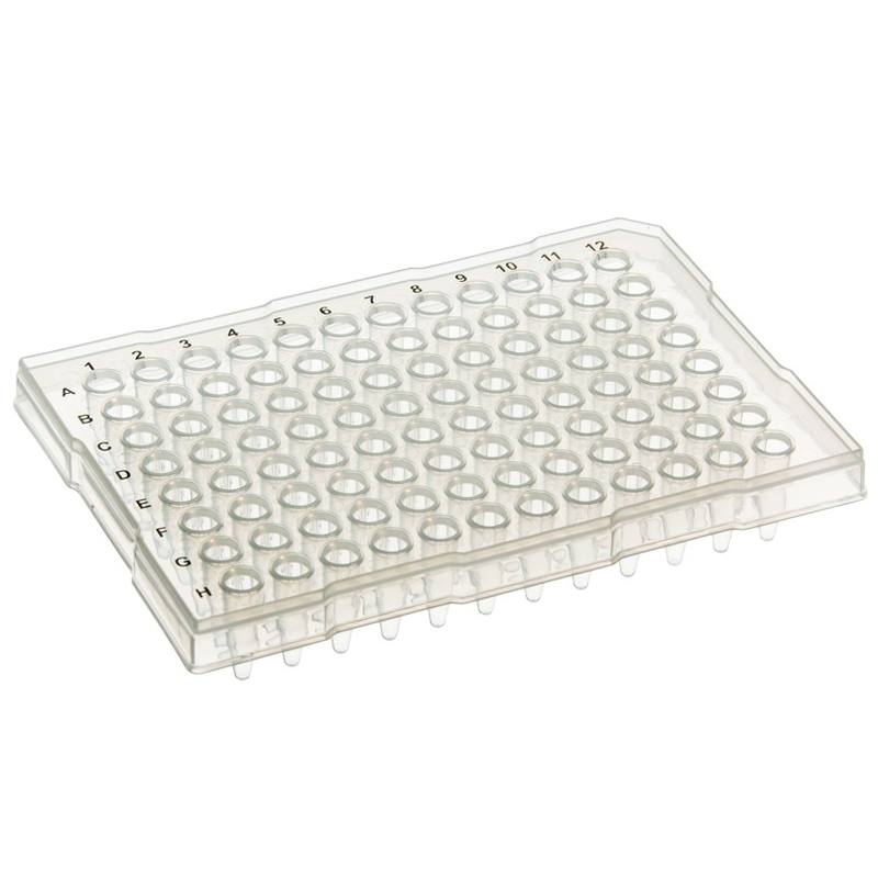 SSI semi-skirted PCR plate, 96 wells, raised-rim, std well ABI type, A12 cut corner, clear