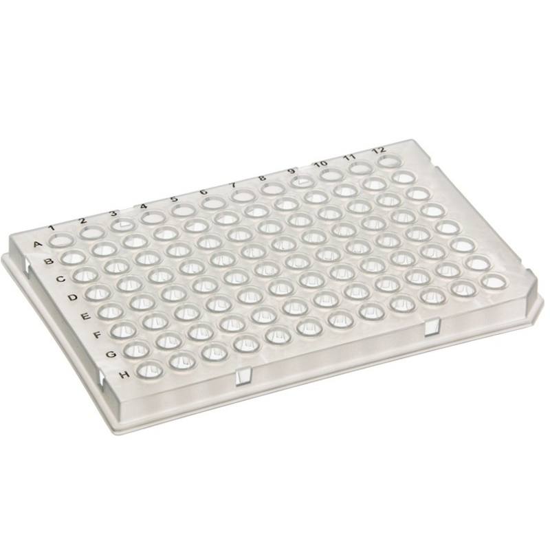 SSI semi-skirted PCR plate, 96 wells, low-profile, LightCycler type, H12 cut corner, clear