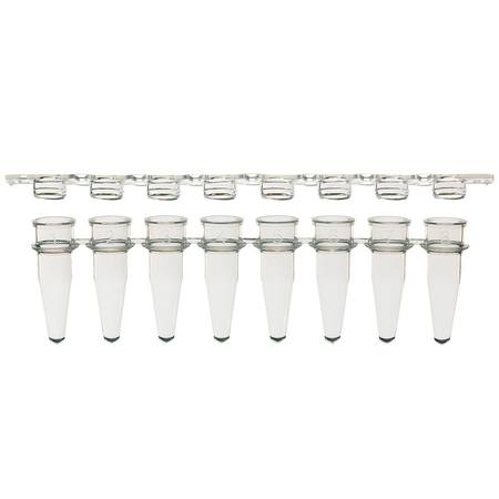 SSI 8-strip PCR tubes + 8-strip flat caps, clear or white