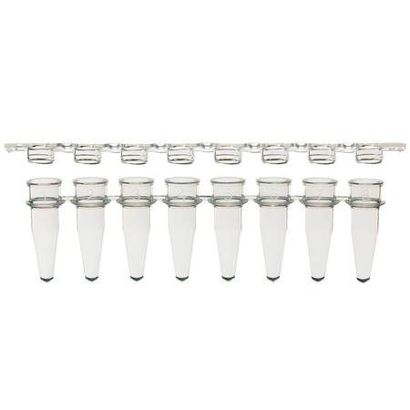 SSI 8-strip PCR tubes + 8-strip flat caps, clear or white