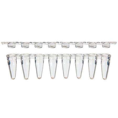 SSI 8-strip low-profile PCR tubes + 8-strip flat caps, clear or white